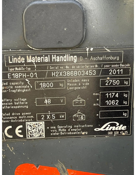 Forklift Linde E18PH-01 Elektrische heftruck - Electric Forklift - Year 2011- Side shift - Vorkverstelling: picture 9